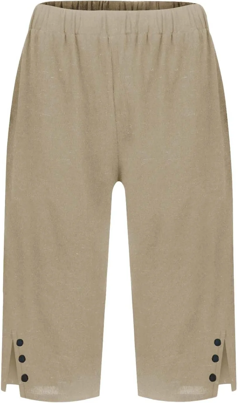 Capri Pants for Women Bermuda Shorts 2025 High Waisted Wide Leg Cropped Linen Pants Casual Palazzo Pant with Pockets