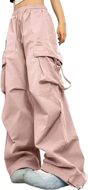 Cargo Pants Women Fashion High Waisted Parachute Pants Y2k Straight Trousers Casual Pants with Pockets