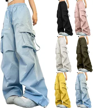 Cargo Pants Women Fashion High Waisted Parachute Pants Y2k Straight Trousers Casual Pants with Pockets