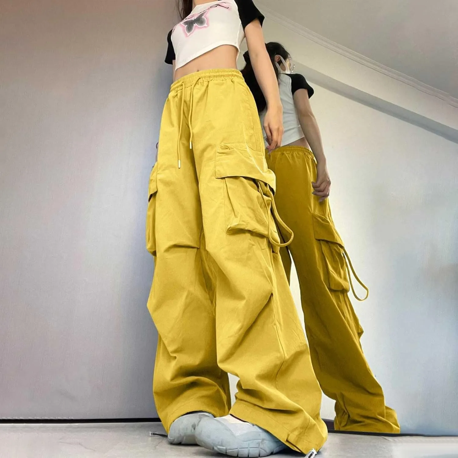 Cargo Pants Women Fashion High Waisted Parachute Pants Y2k Straight Trousers Casual Pants with Pockets