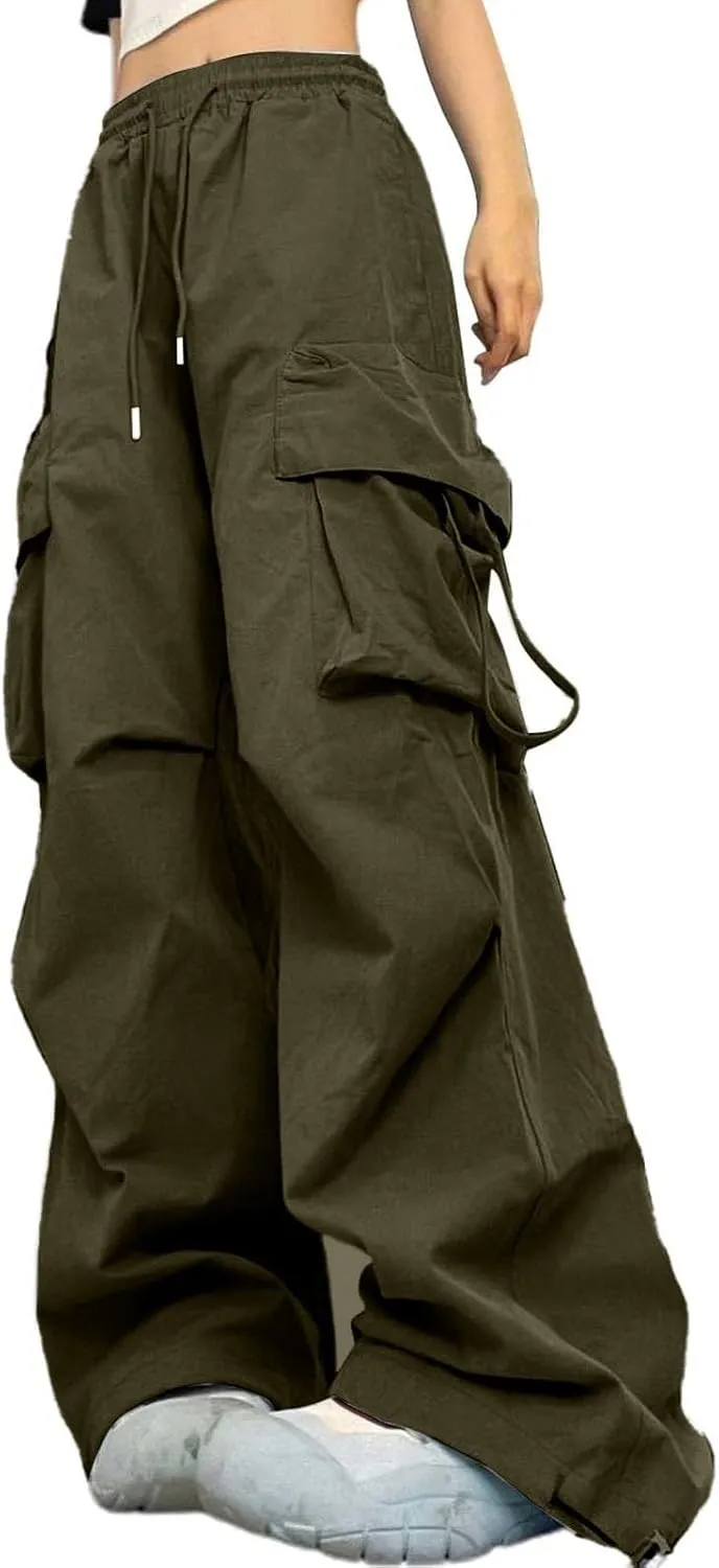 Cargo Pants Women Fashion High Waisted Parachute Pants Y2k Straight Trousers Casual Pants with Pockets
