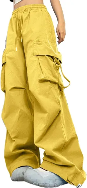 Cargo Pants Women Fashion High Waisted Parachute Pants Y2k Straight Trousers Casual Pants with Pockets