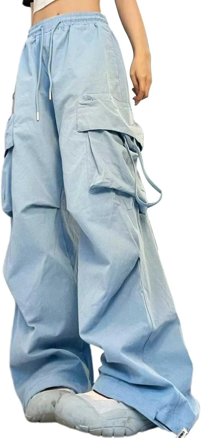 Cargo Pants Women Fashion High Waisted Parachute Pants Y2k Straight Trousers Casual Pants with Pockets