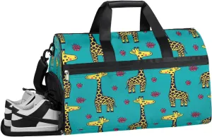 Cartoon Cute Giraffe Sports Gym Bag with Wet Pocket & Shoes Compartment Waterproof Workout Duffel Bag for Women and Men Weekender Overnight Duffle Bag Travel Carry-on Tote