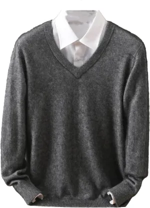 Casual Cashmere Sweater Men's V-Neck Pullovers Knit Sweater Winter Long Sleeve Jumpers Tops.