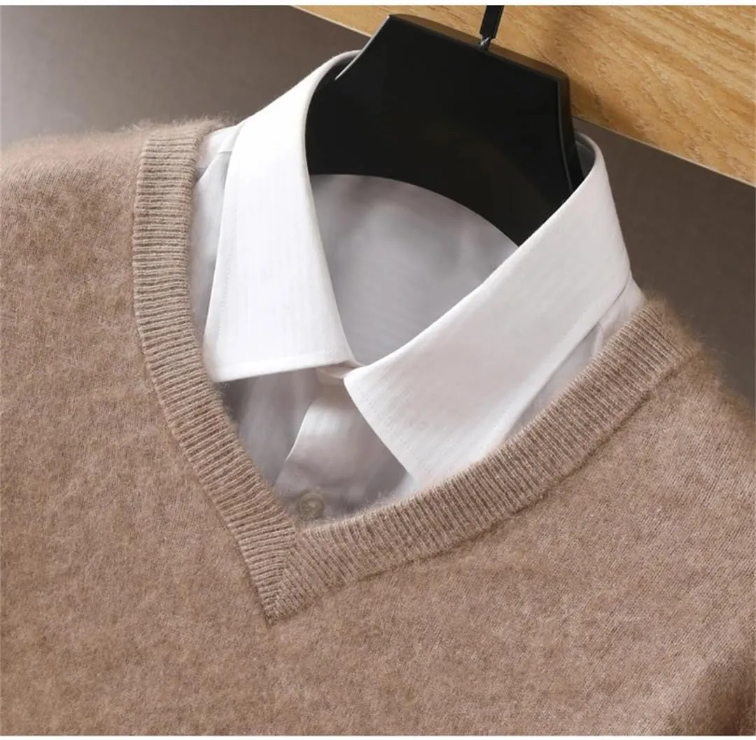 Casual Cashmere Sweater Men's V-Neck Pullovers Knit Sweater Winter Long Sleeve Jumpers Tops.