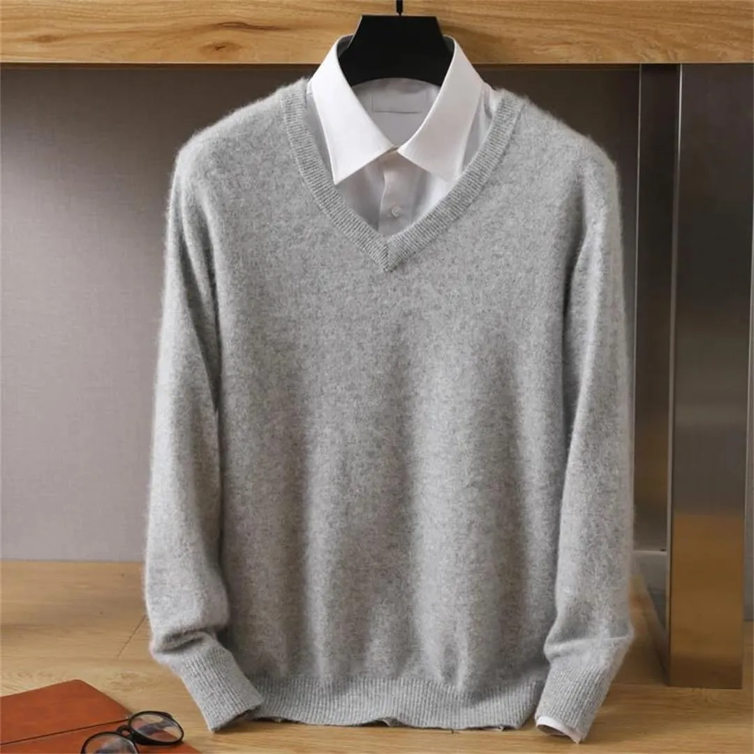 Casual Cashmere Sweater Men's V-Neck Pullovers Knit Sweater Winter Long Sleeve Jumpers Tops.