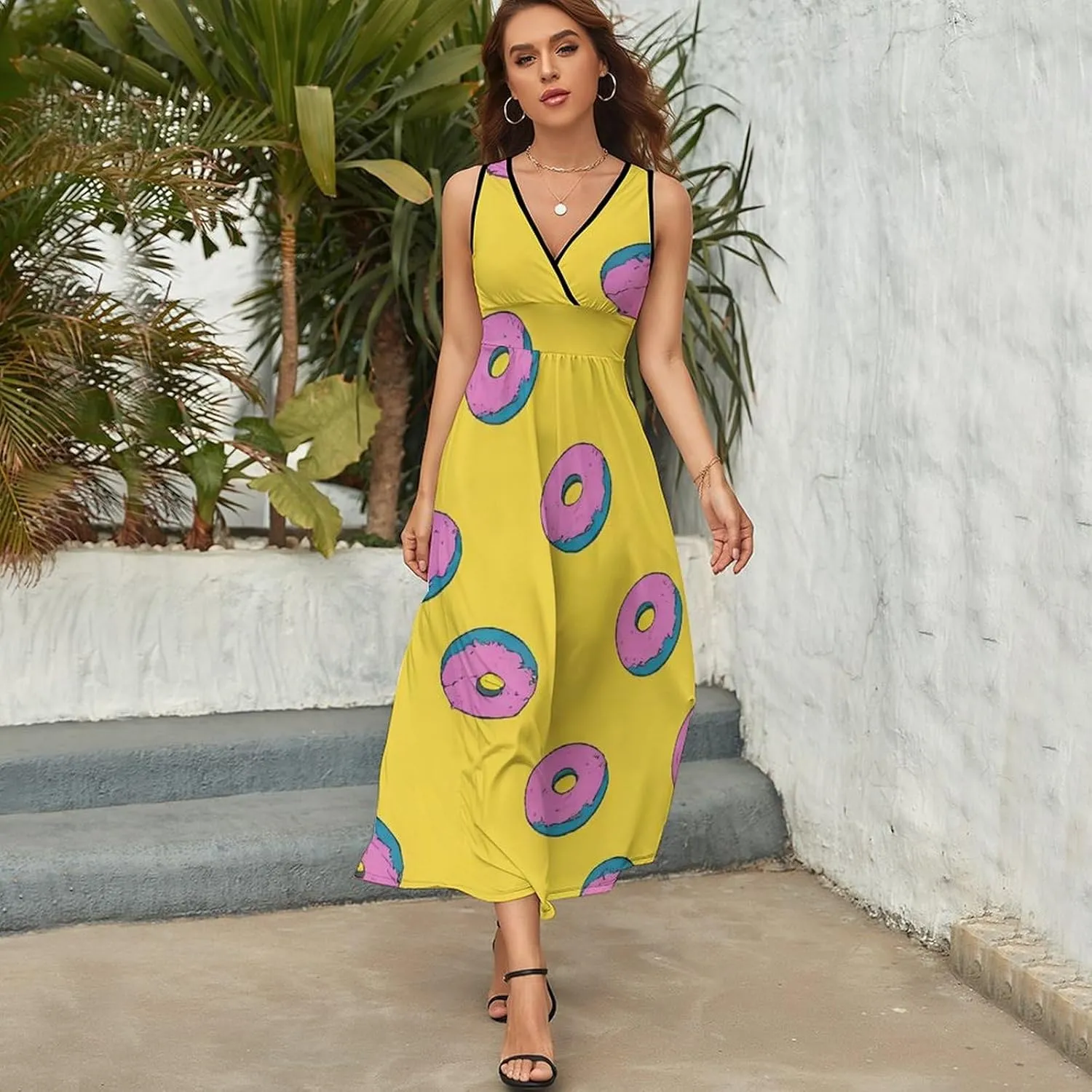 Casual Summer Tank Dress Sleeveless Fitted Beach Swing Dress