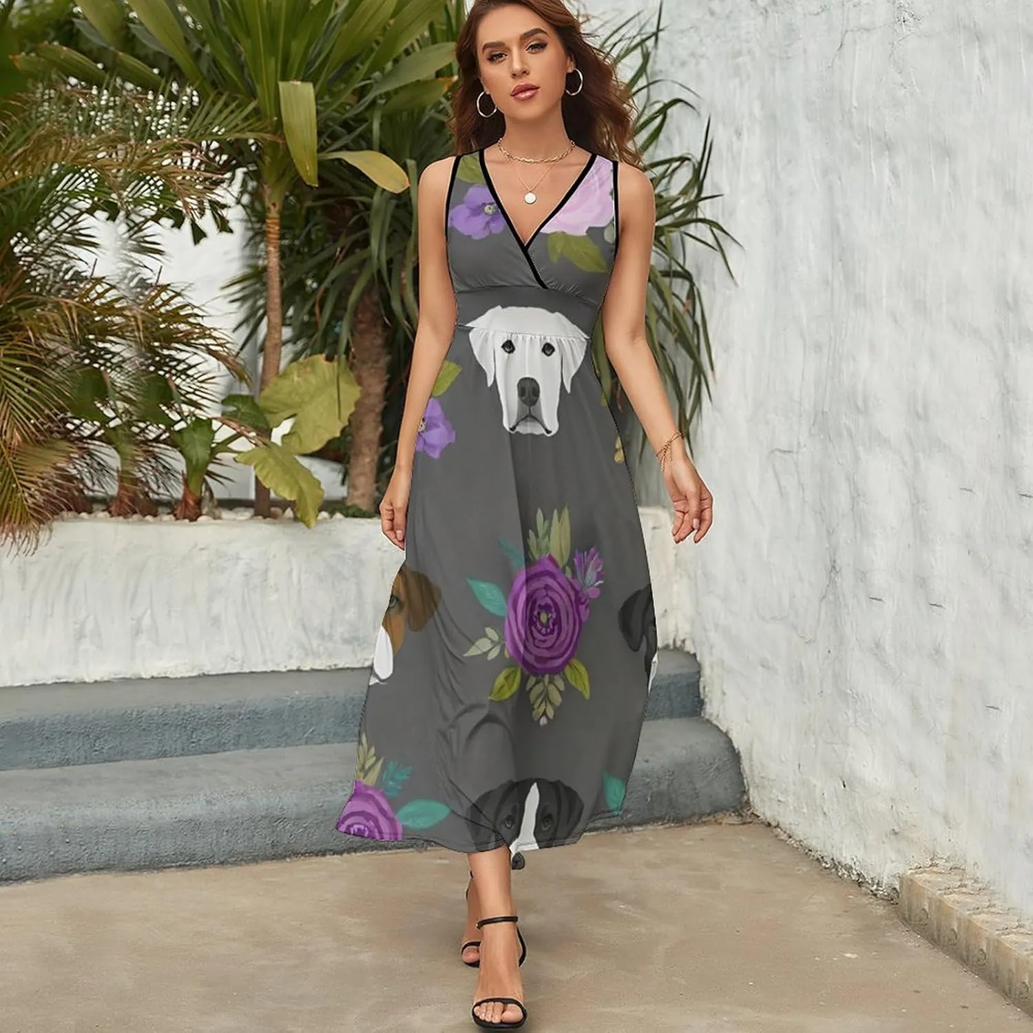 Casual Tank Dress V-Neck Sleeveless Adjustable Beach Dress