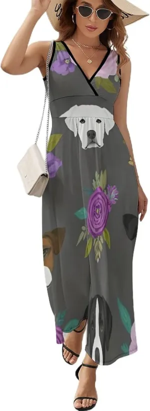 Casual Tank Dress V-Neck Sleeveless Adjustable Beach Dress