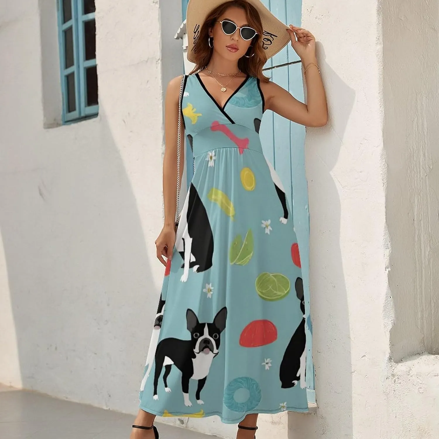 Casual Tank Dress V-Neck Sleeveless Adjustable Beach Dress