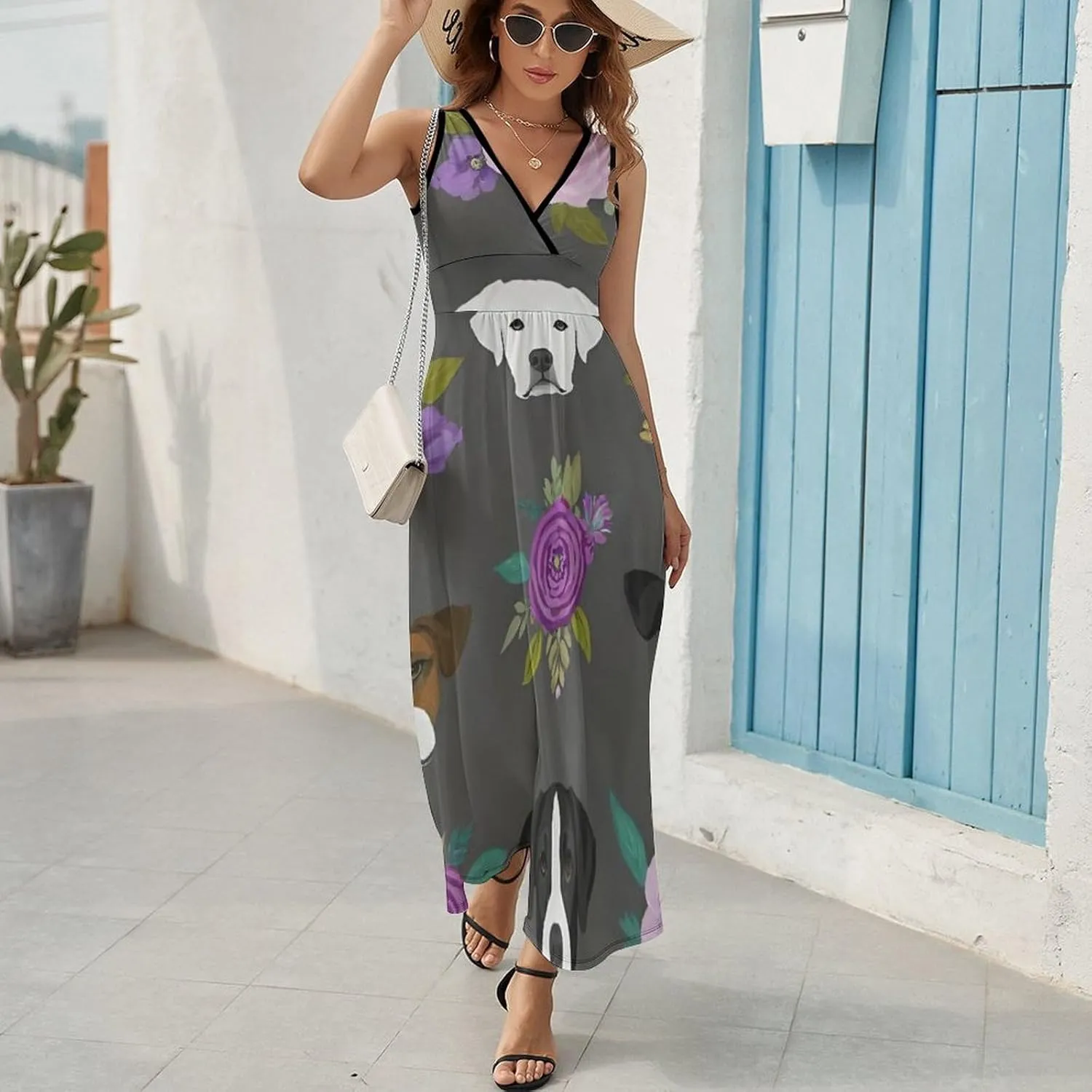 Casual Tank Dress V-Neck Sleeveless Adjustable Beach Dress