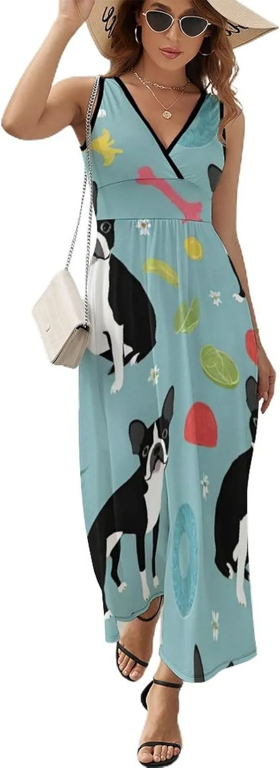 Casual Tank Dress V-Neck Sleeveless Adjustable Beach Dress