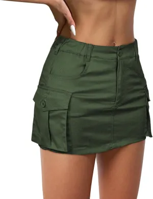 Century Star Womens Y2k Low Waist Mini Cargo Denim Skirt Button Bodycon with Pocket