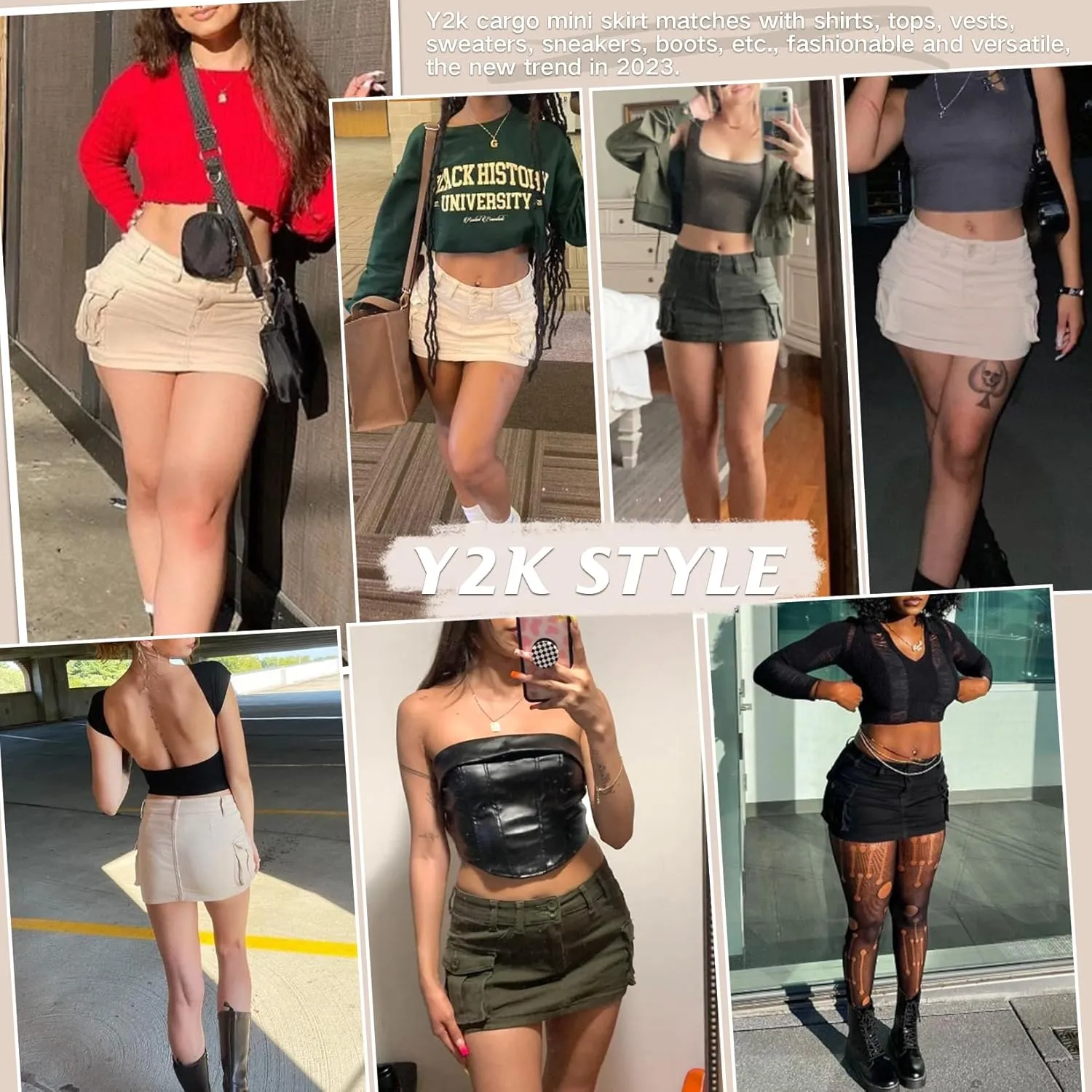 Century Star Womens Y2k Low Waist Mini Cargo Denim Skirt Button Bodycon with Pocket