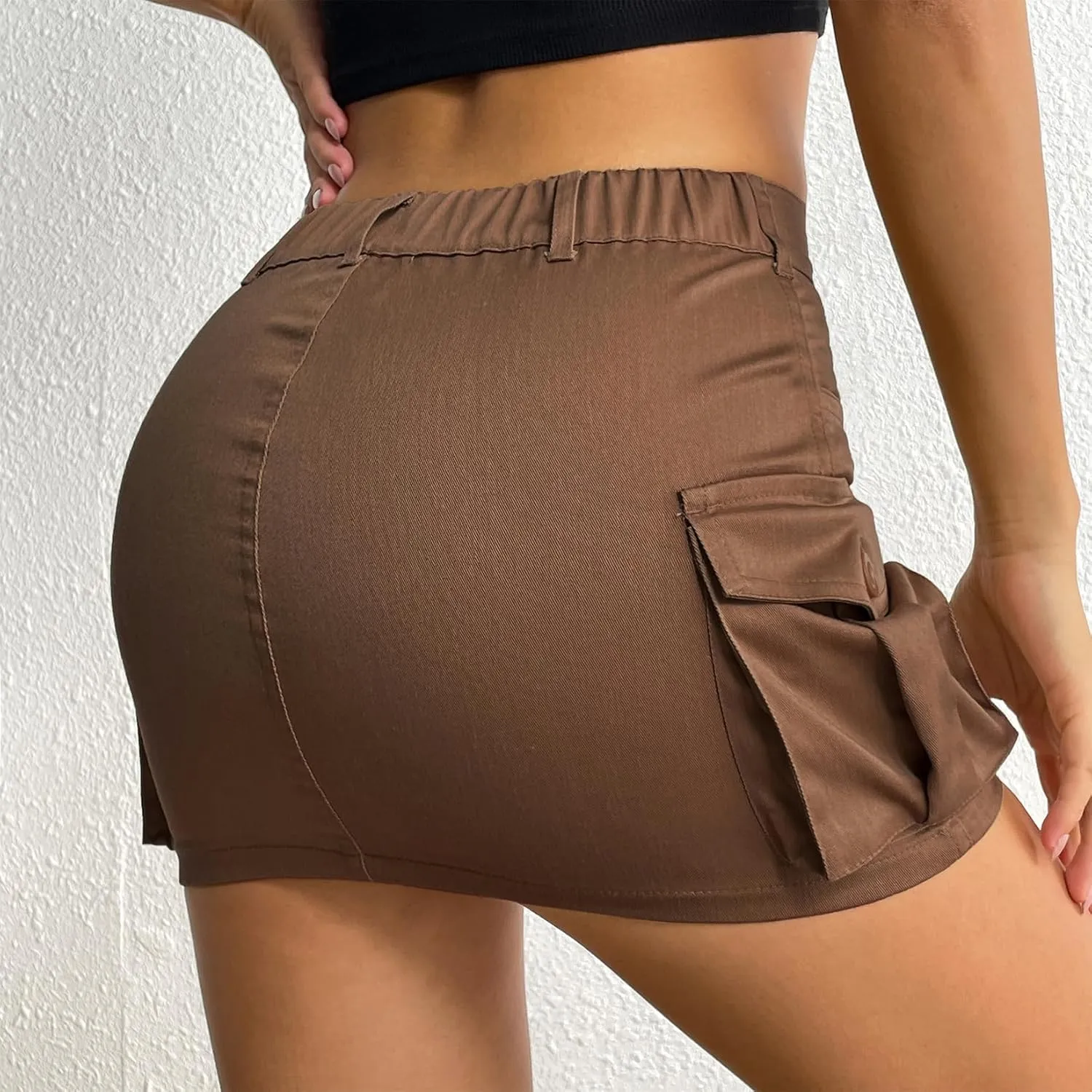 Century Star Womens Y2k Low Waist Mini Cargo Denim Skirt Button Bodycon with Pocket