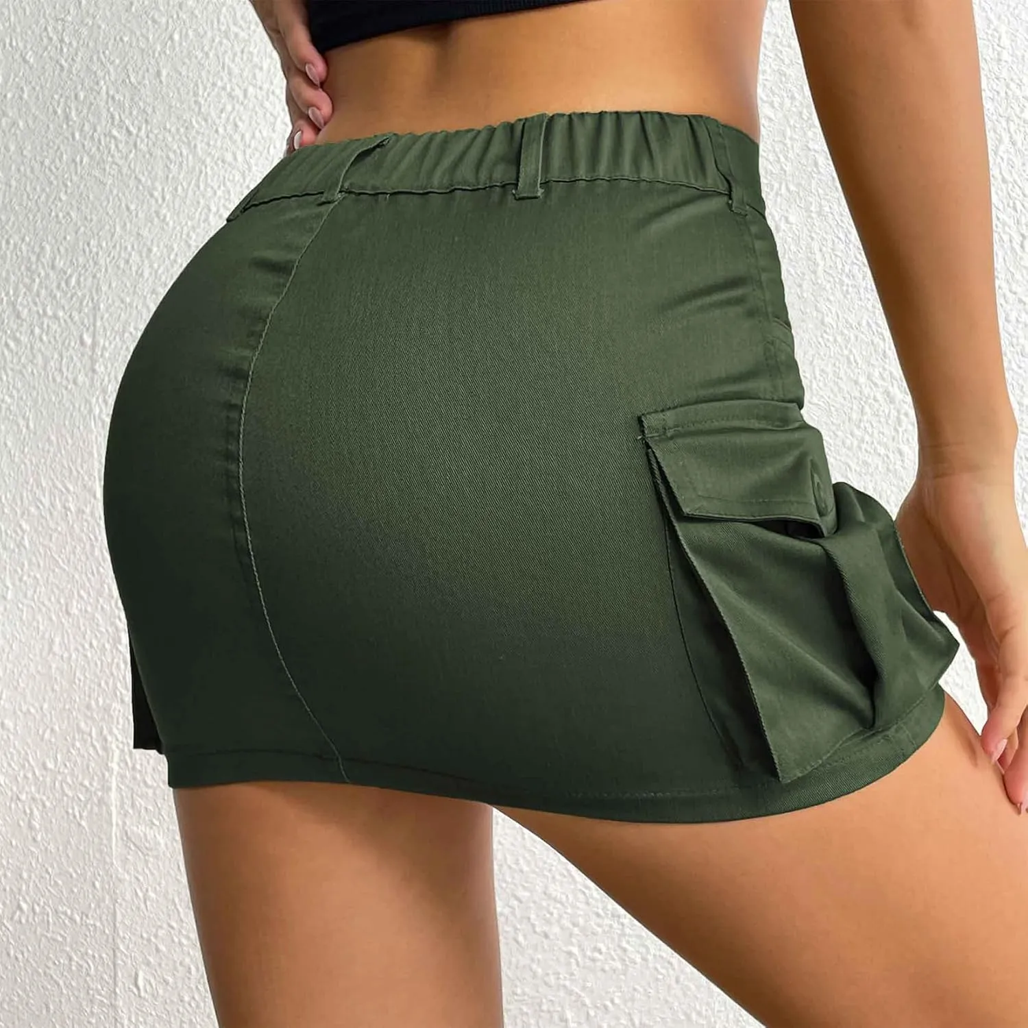 Century Star Womens Y2k Low Waist Mini Cargo Denim Skirt Button Bodycon with Pocket
