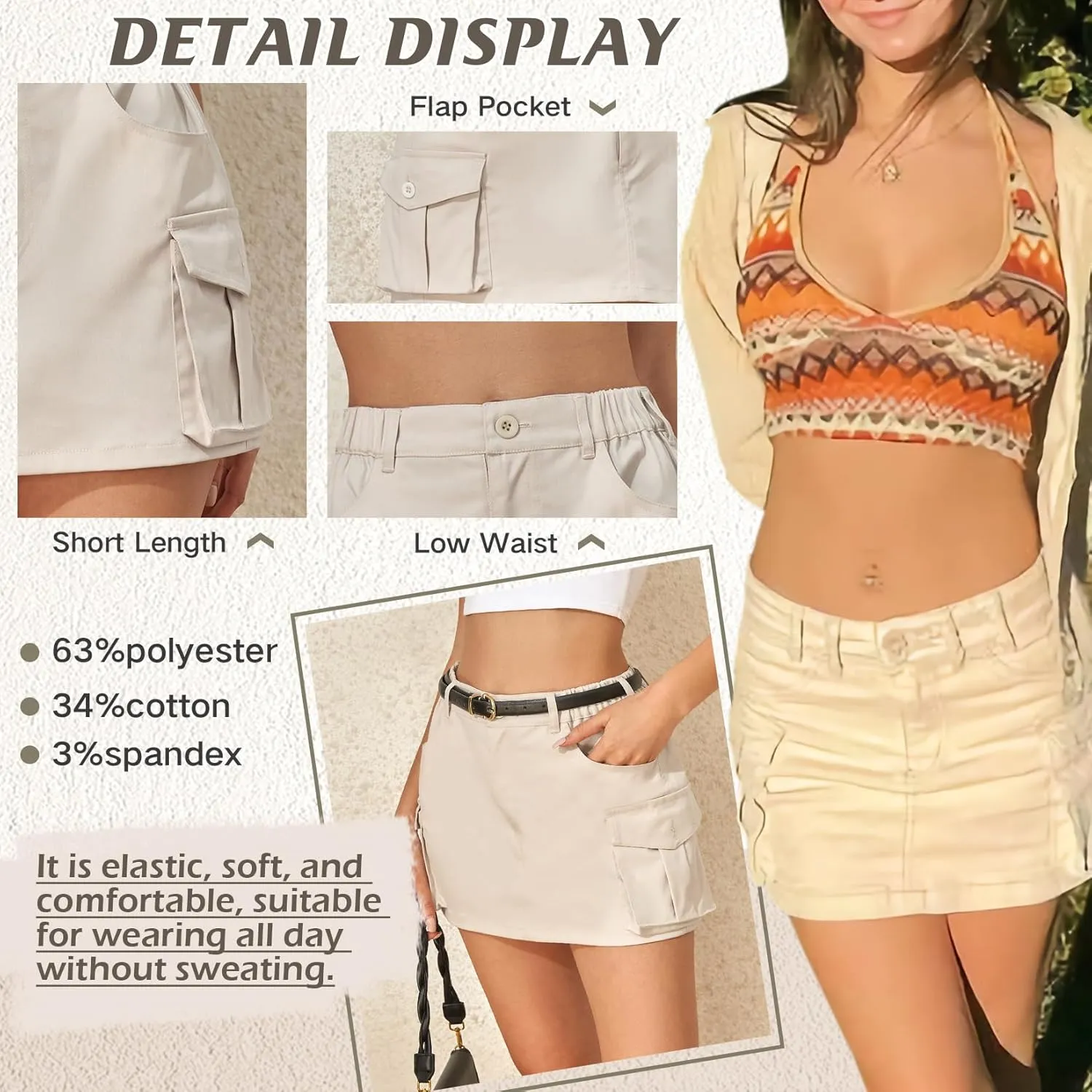 Century Star Womens Y2k Low Waist Mini Cargo Denim Skirt Button Bodycon with Pocket