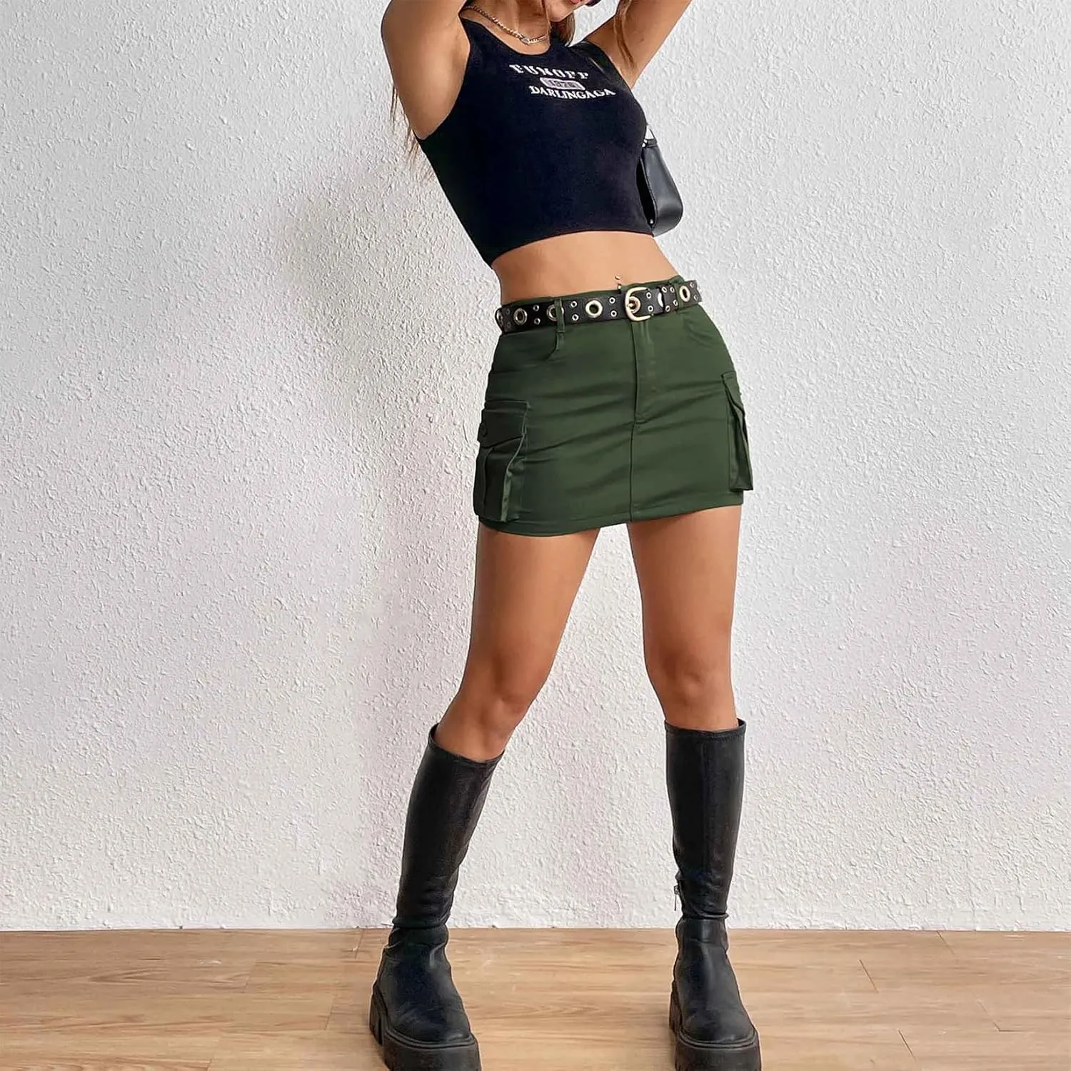 Century Star Womens Y2k Low Waist Mini Cargo Denim Skirt Button Bodycon with Pocket