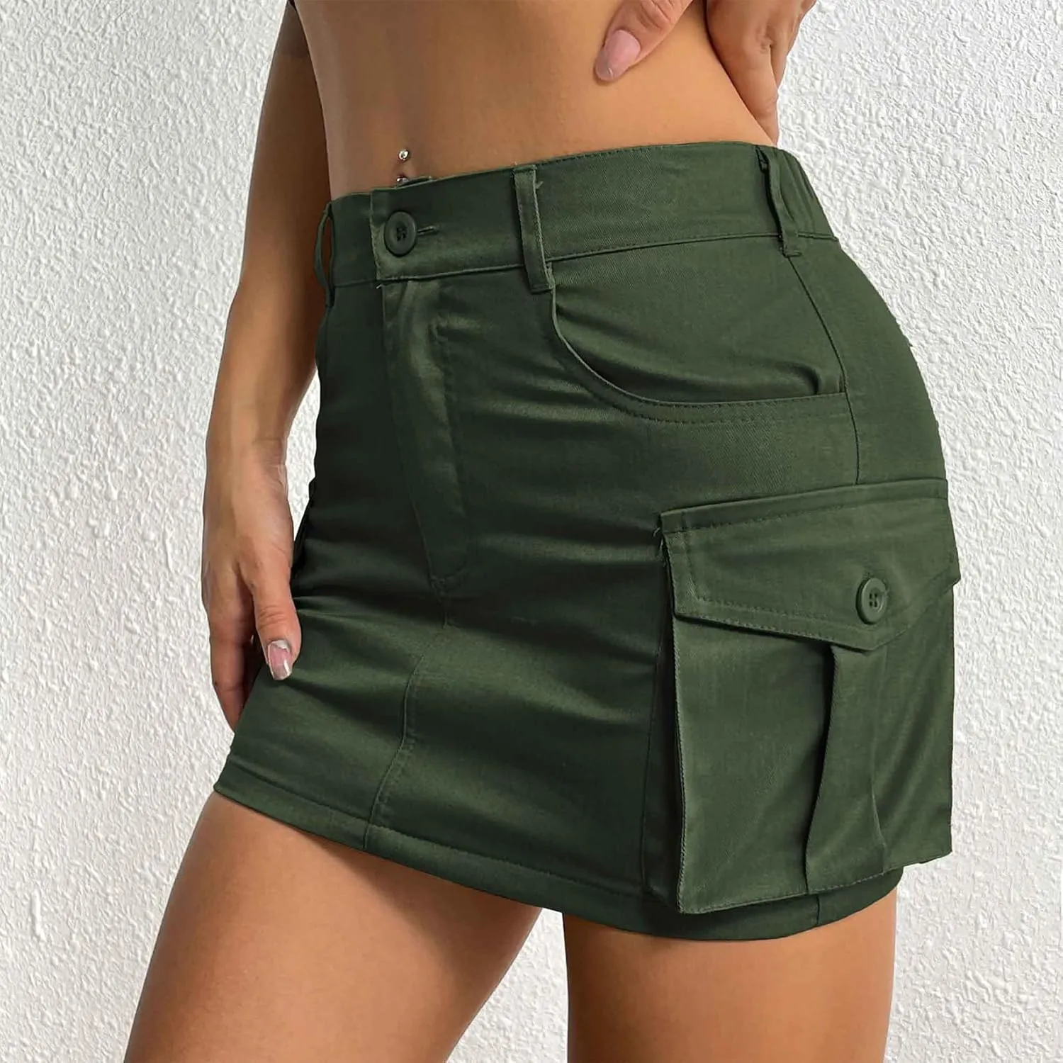 Century Star Womens Y2k Low Waist Mini Cargo Denim Skirt Button Bodycon with Pocket