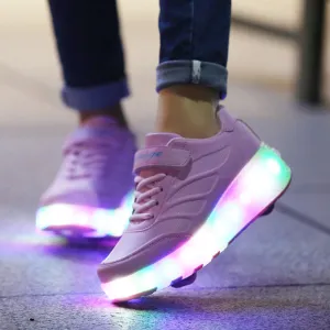 Children Shoes with Led Flashing Lights Kids Roller Skate Shoes with Wheels for Boys Girls Sneakers