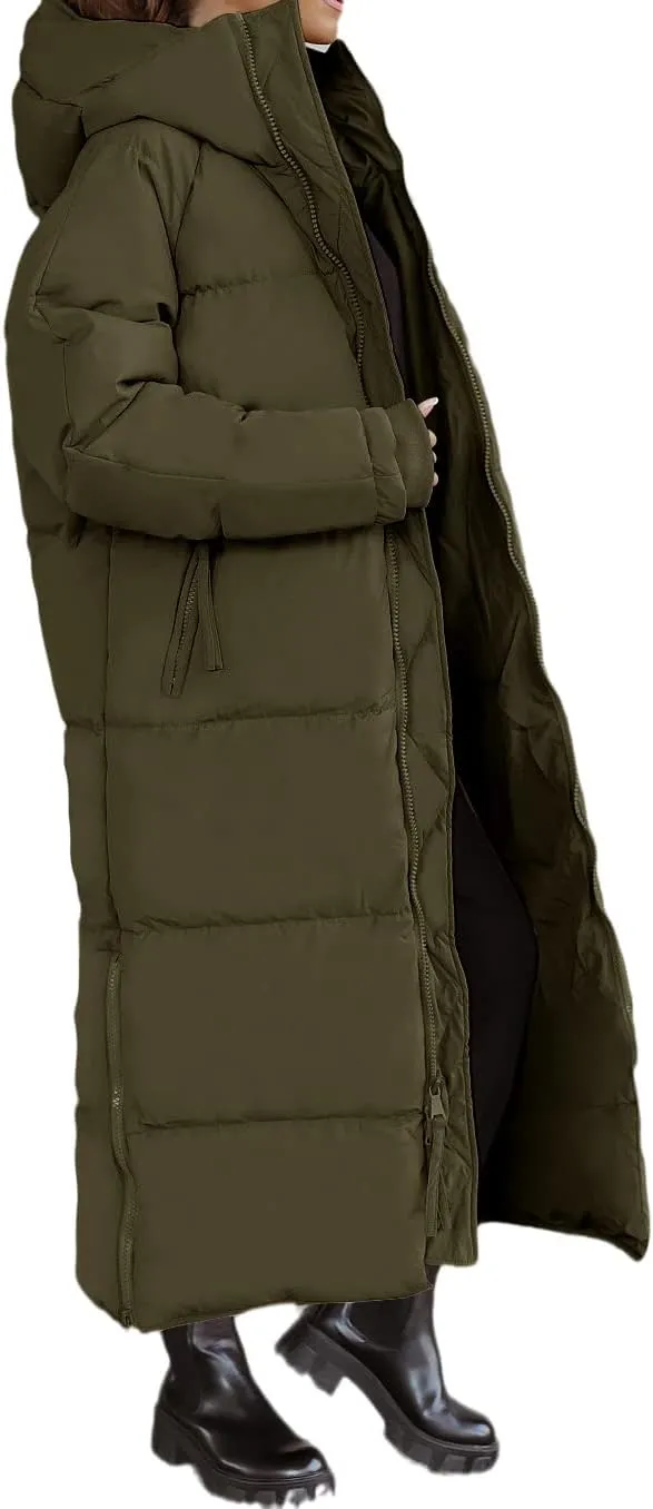 chouyatou Women's Warm Winter Hooded Long Quilted Puffer Down Coat Jacket Outerwear