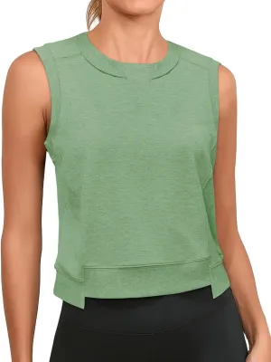 Cicy Bell Womens Cropped Workout Tank Tops Summer Casual Sleeveless Sweatshirts Athletic Gym Crew Neck Tees