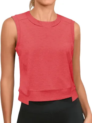 Cicy Bell Womens Cropped Workout Tank Tops Summer Casual Sleeveless Sweatshirts Athletic Gym Crew Neck Tees