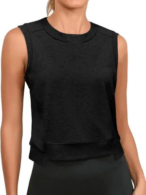 Cicy Bell Womens Cropped Workout Tank Tops Summer Casual Sleeveless Sweatshirts Athletic Gym Crew Neck Tees