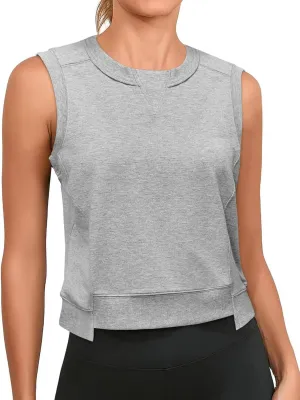 Cicy Bell Womens Cropped Workout Tank Tops Summer Casual Sleeveless Sweatshirts Athletic Gym Crew Neck Tees