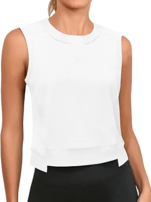 Cicy Bell Womens Cropped Workout Tank Tops Summer Casual Sleeveless Sweatshirts Athletic Gym Crew Neck Tees