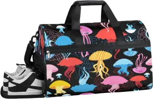 Colorful Jellyfish Sports Gym Bag with Wet Pocket & Shoes Compartment Waterproof Workout Duffel Bag for Women and Men Weekender Overnight Duffle Bag Travel Carry-on Tote