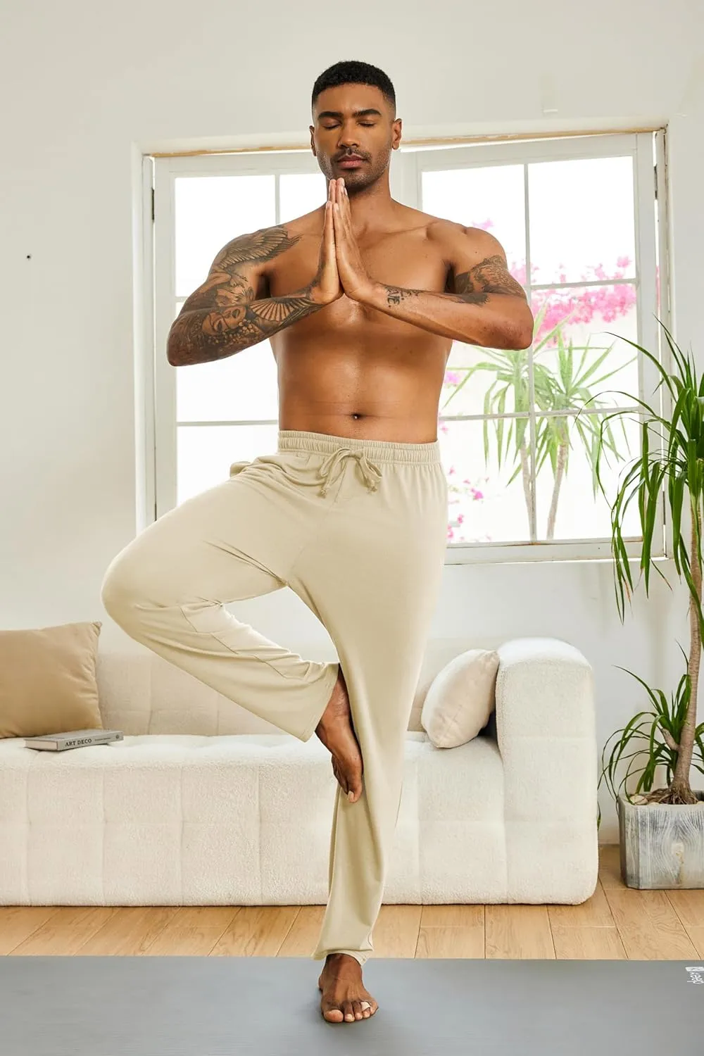 COOFANDY Men's Yoga Sweatpants Lightweight Open Bottom Lounge Pants Casual Drawstring Sweat Pants with Pockets