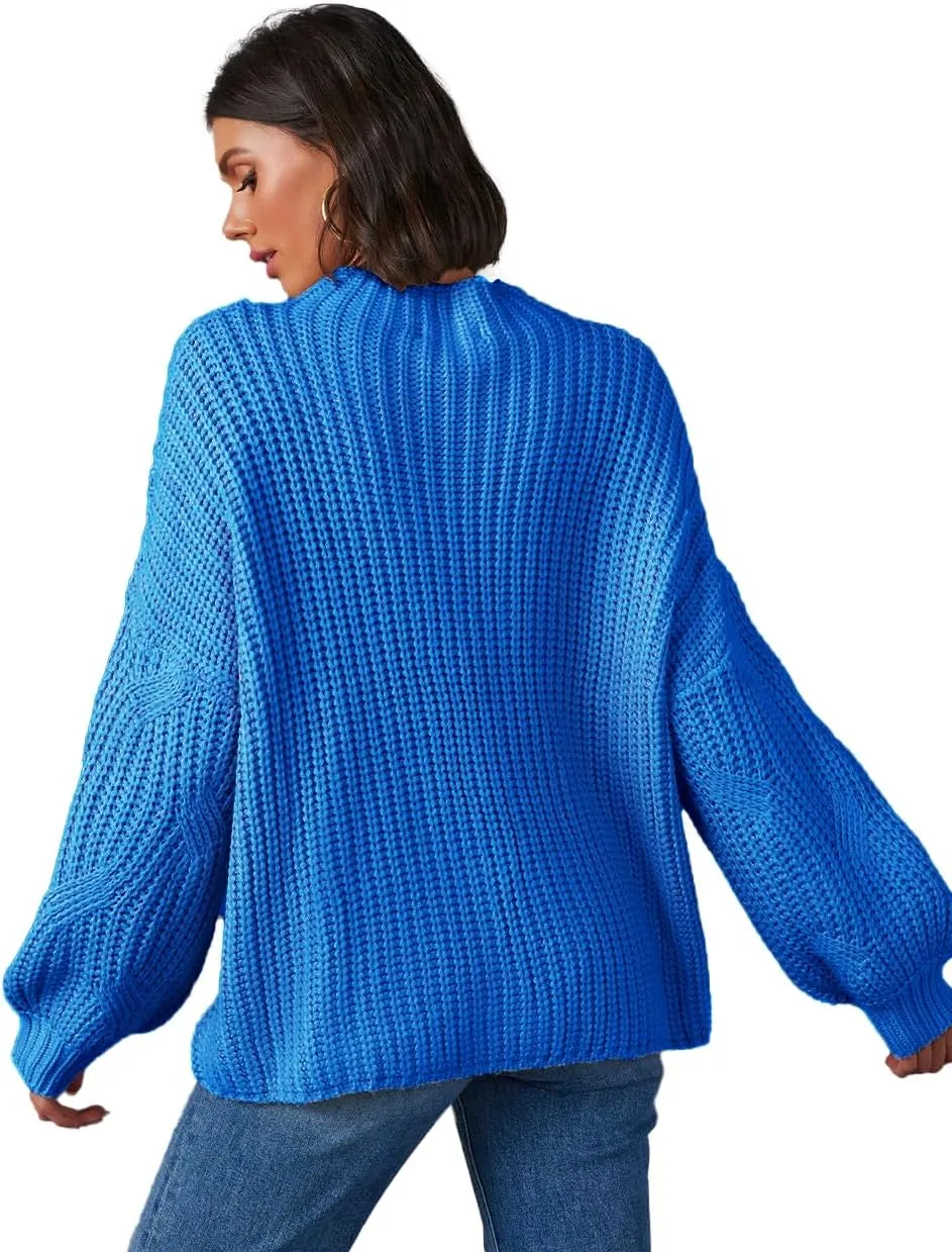 cordat Womens Sweaters 2024 Cute Elegant Soft Crewneck Dropped Shoulders Long Sleeve Cable Knit Pullover Tops