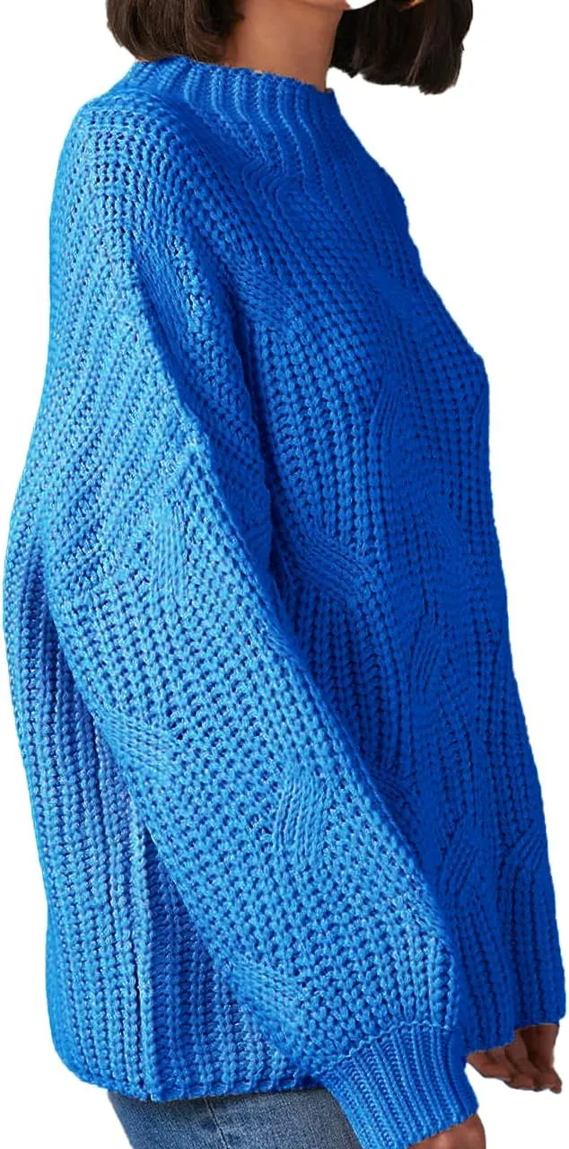 cordat Womens Sweaters 2024 Cute Elegant Soft Crewneck Dropped Shoulders Long Sleeve Cable Knit Pullover Tops