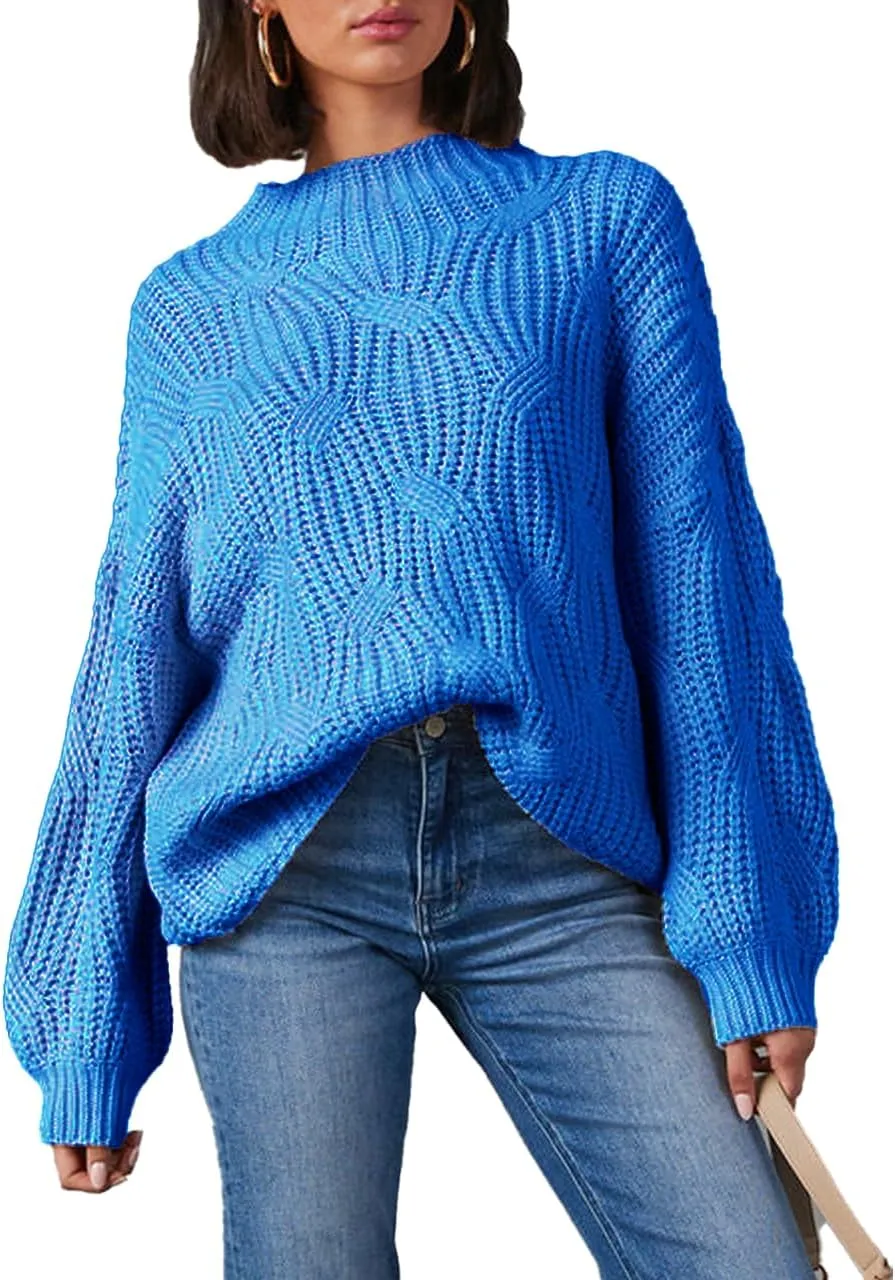 cordat Womens Sweaters 2024 Cute Elegant Soft Crewneck Dropped Shoulders Long Sleeve Cable Knit Pullover Tops
