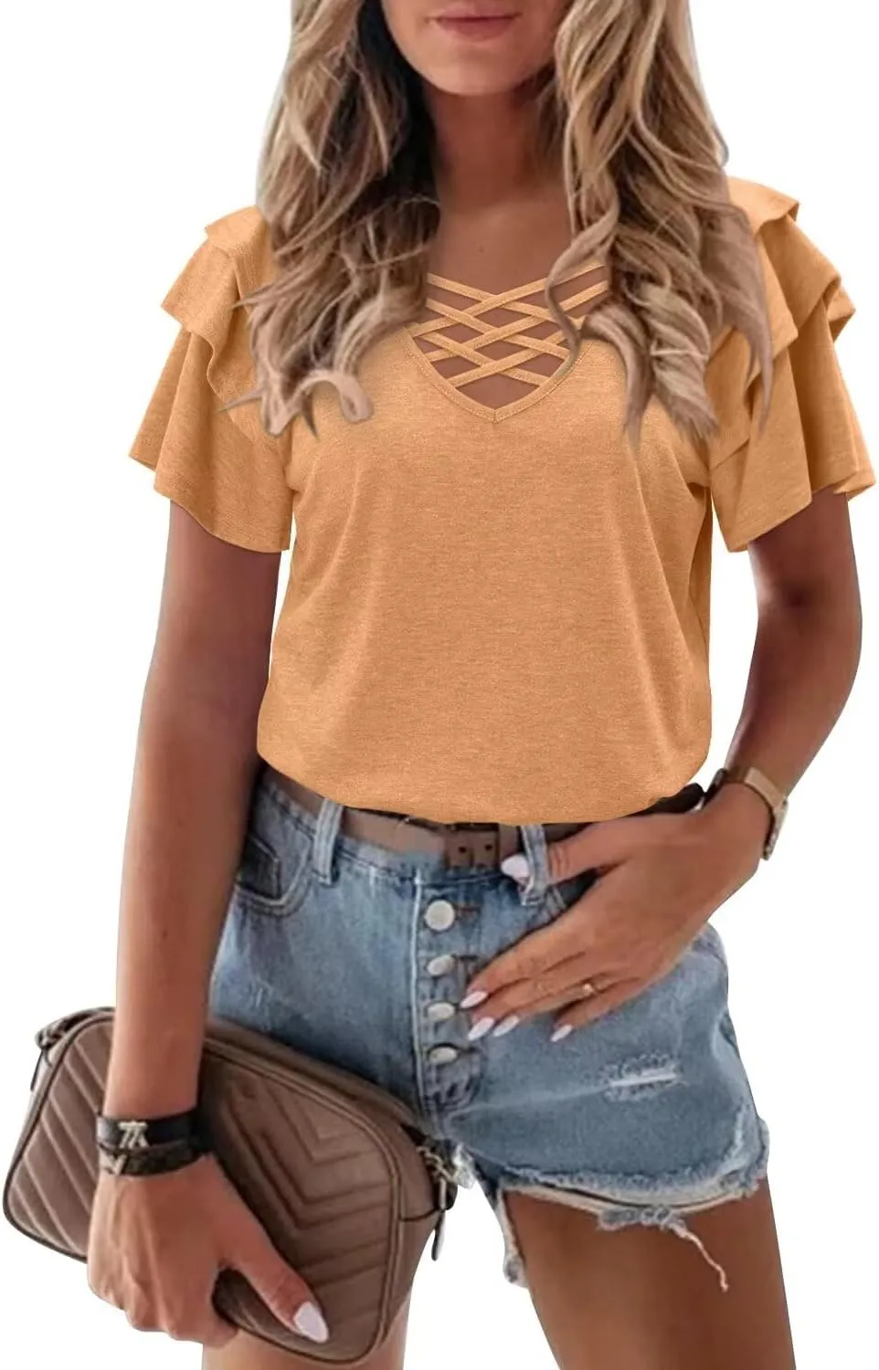 CRAZY GRID Women's T-Shirt Short Sleeve V-Neck Tops 2025 Summer Graphic Trendy Casual Comfy Tshirts