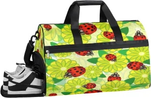 Cute Ladybug Sports Gym Bag with Wet Pocket & Shoes Compartment Waterproof Workout Duffel Bag for Women and Men Weekender Overnight Duffle Bag Travel Carry-on Tote