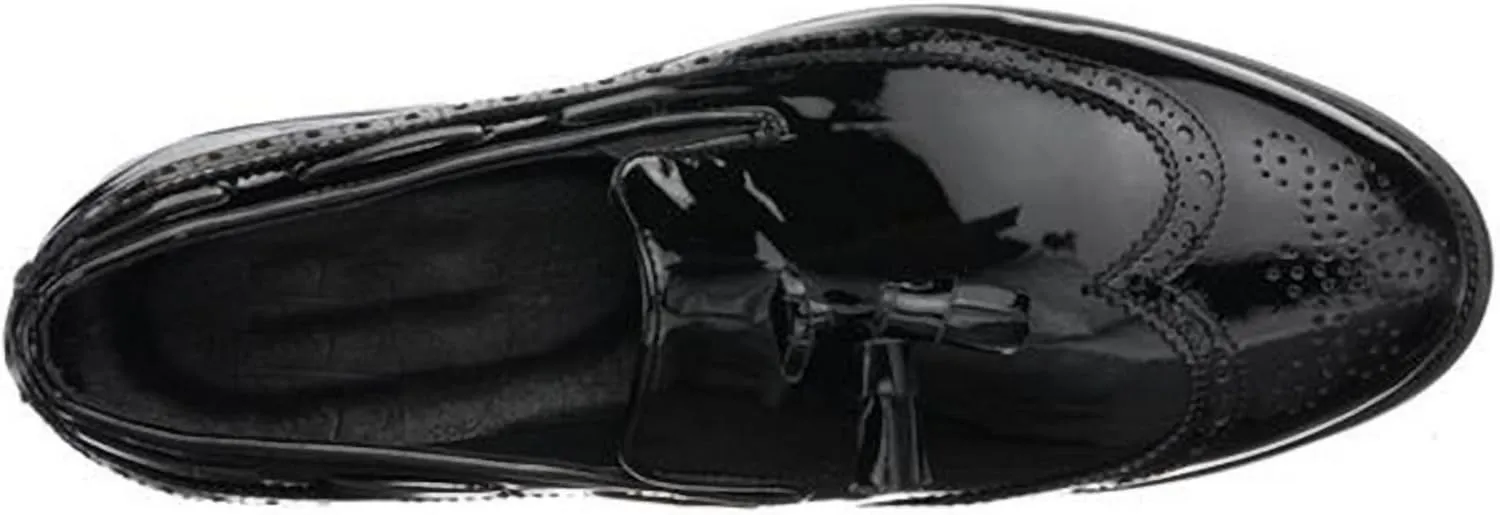 DALGALA Men's Black Patent Leather King Size Handmade Wingtip Tassel Loafer Shoes