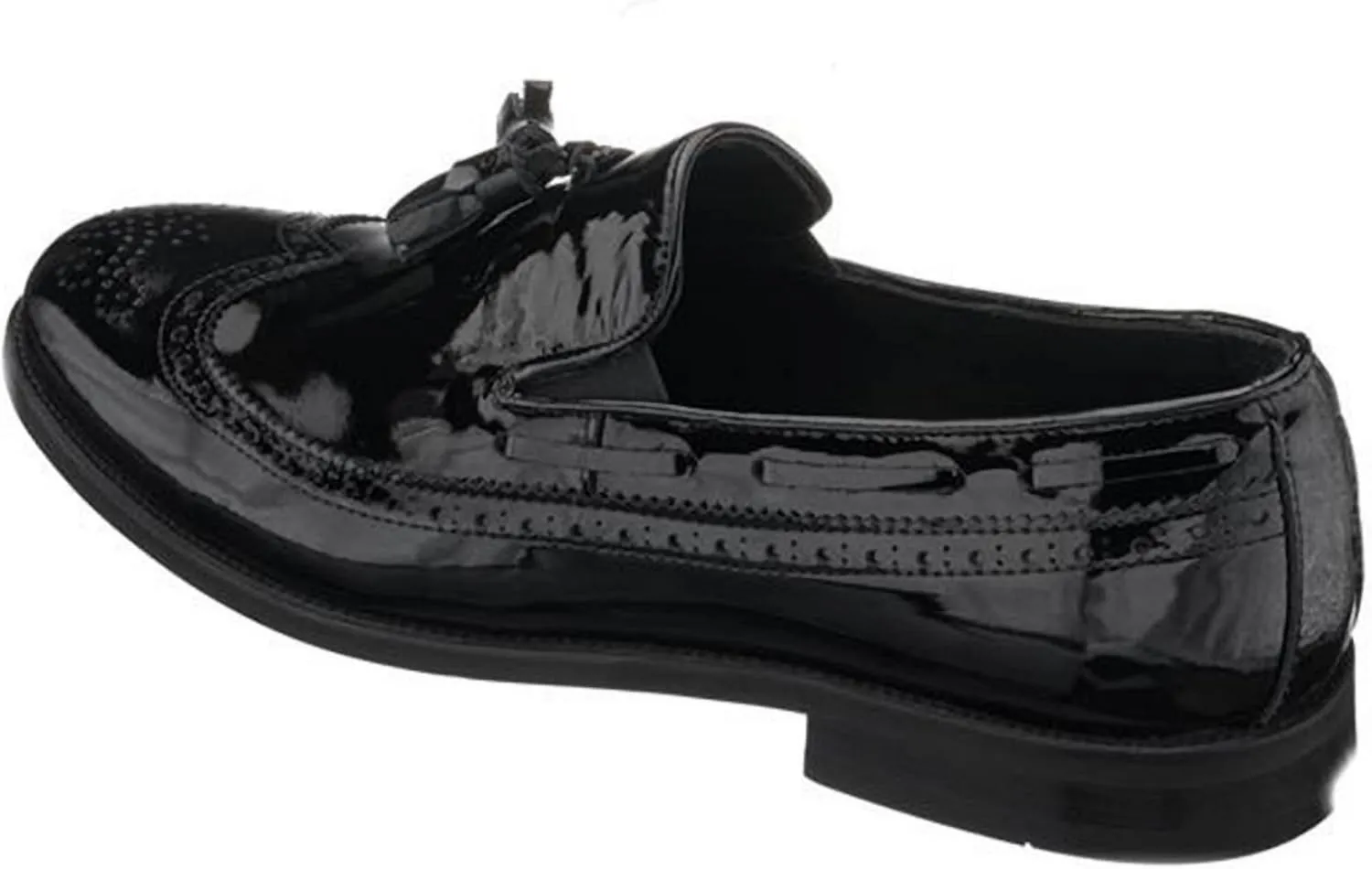DALGALA Men's Black Patent Leather King Size Handmade Wingtip Tassel Loafer Shoes