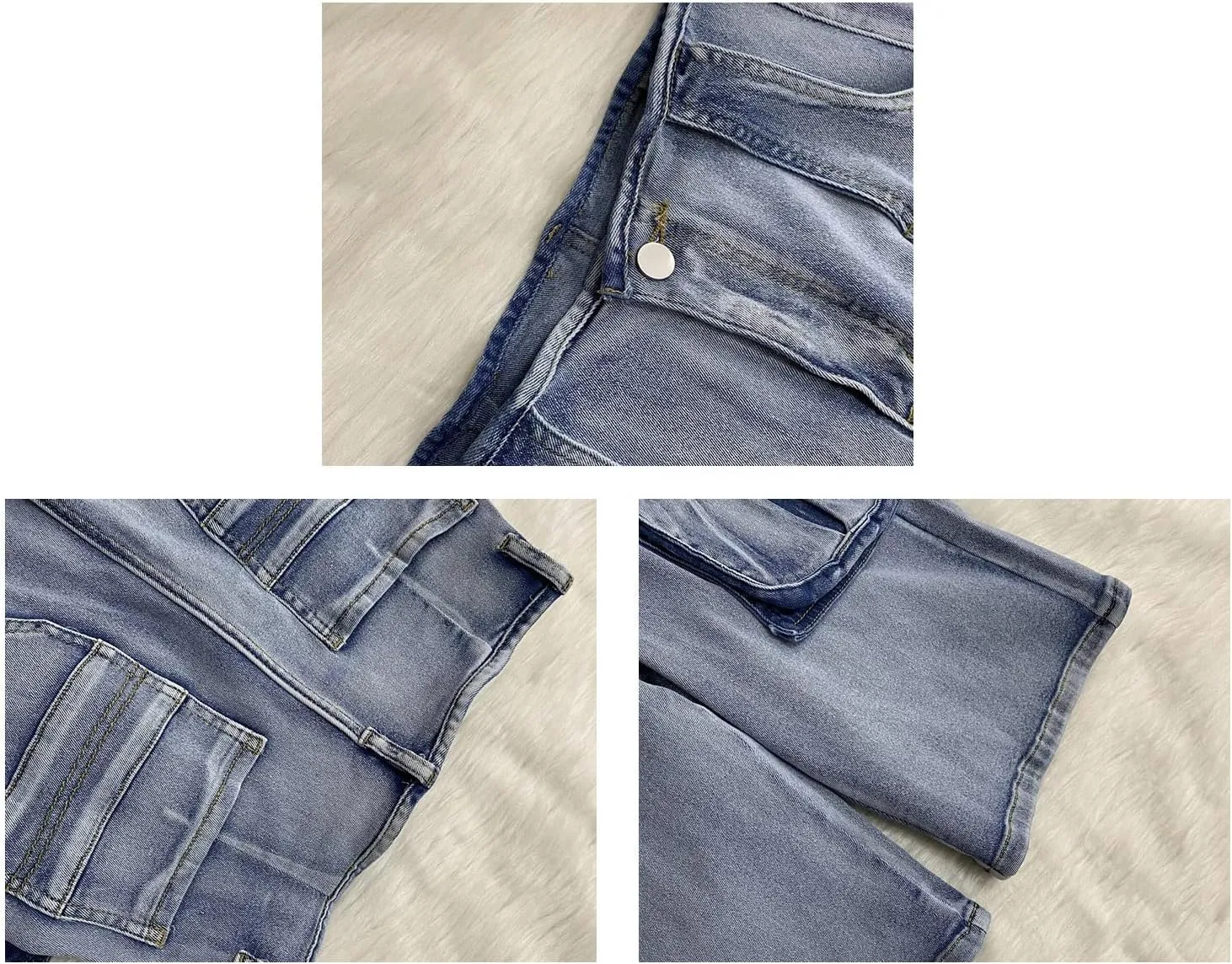 DINGANG Women's Cargo Jean Shorts High Waisted Knee Length Stretchy Bermuda Denim Shorts Flap Pockets