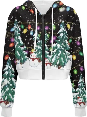 DISNIMO Women's Hooded Sweatshirt Long Sleeve Crop Top Pullover Shirt Casual Zip up Athletic Hoodie Jacket S-5XL