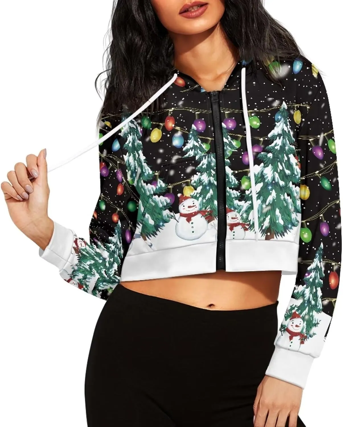 DISNIMO Women's Hooded Sweatshirt Long Sleeve Crop Top Pullover Shirt Casual Zip up Athletic Hoodie Jacket S-5XL
