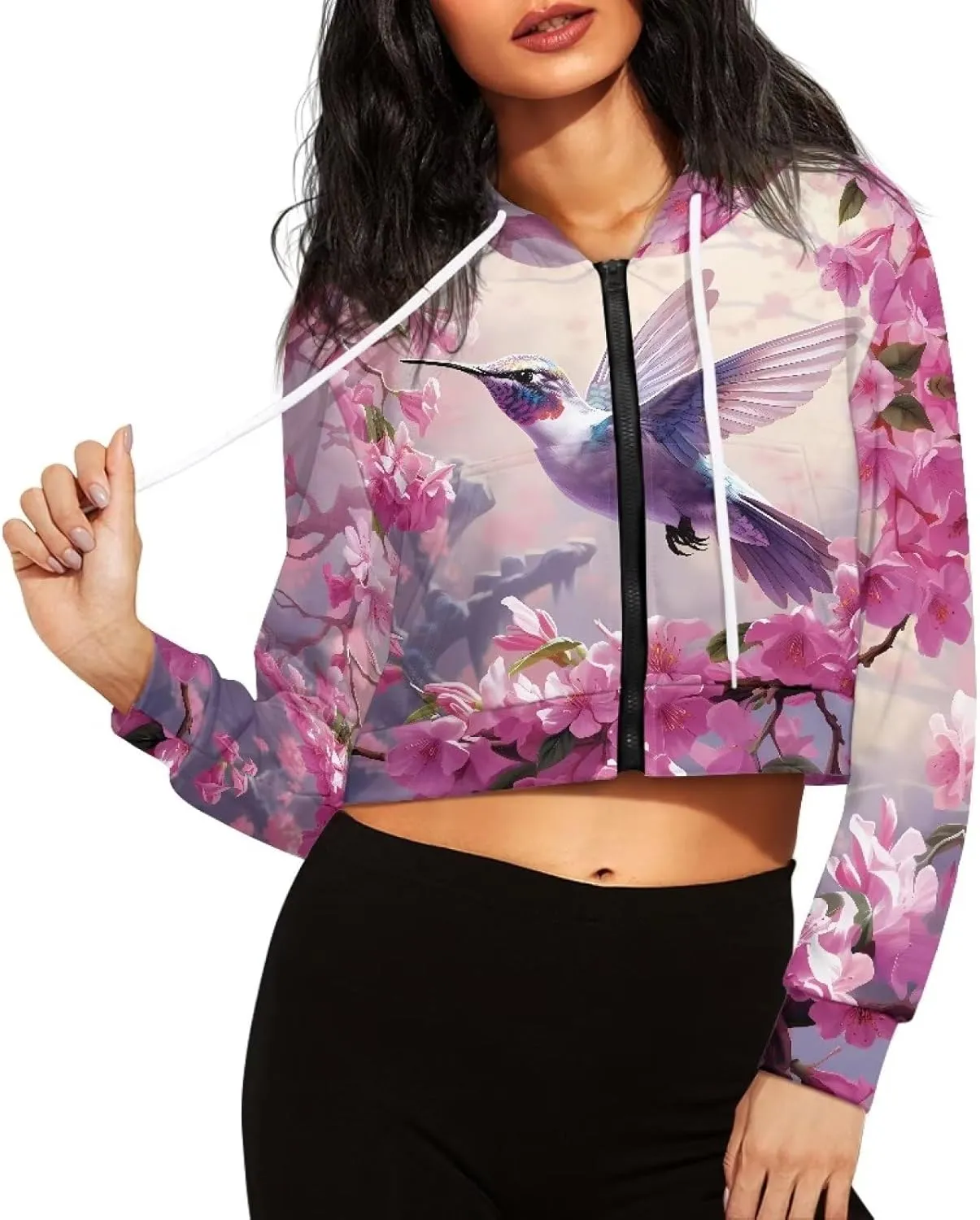 DISNIMO Women's Hooded Sweatshirt Long Sleeve Crop Top Pullover Shirt Casual Zip up Athletic Hoodie Jacket S-5XL