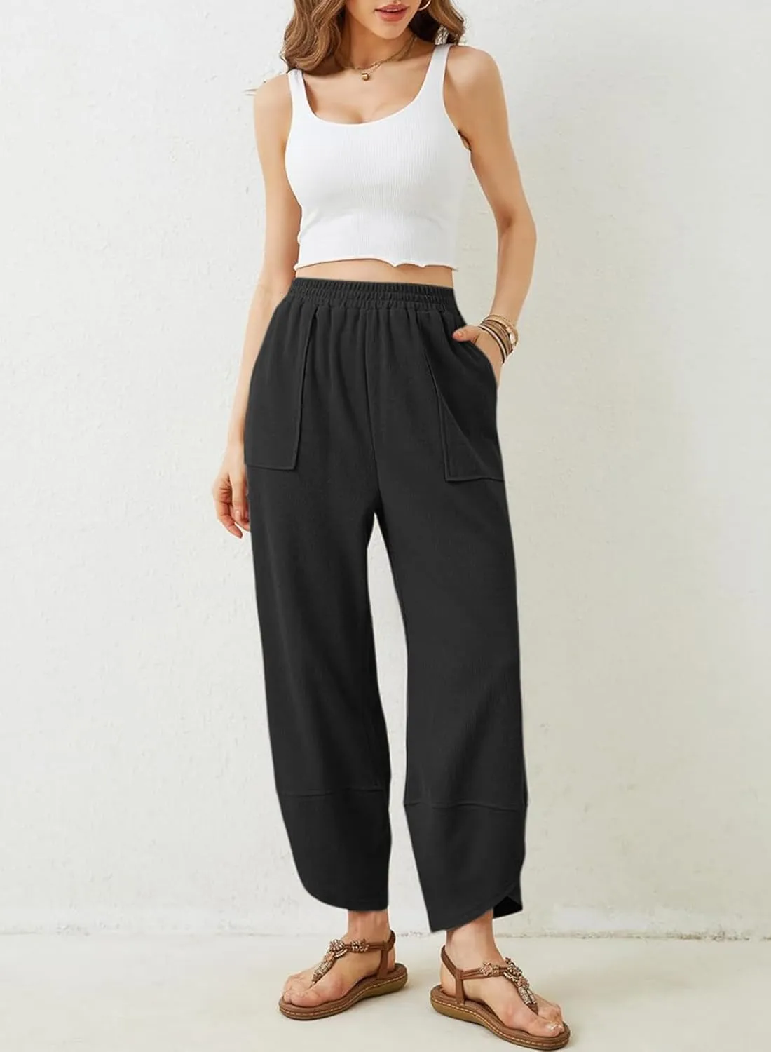 Dokotoo Womens Wide Leg High Waisted Stretch Quick Dry Lightweight Womens Pants with Pockets Loose Casual Lounge Pants