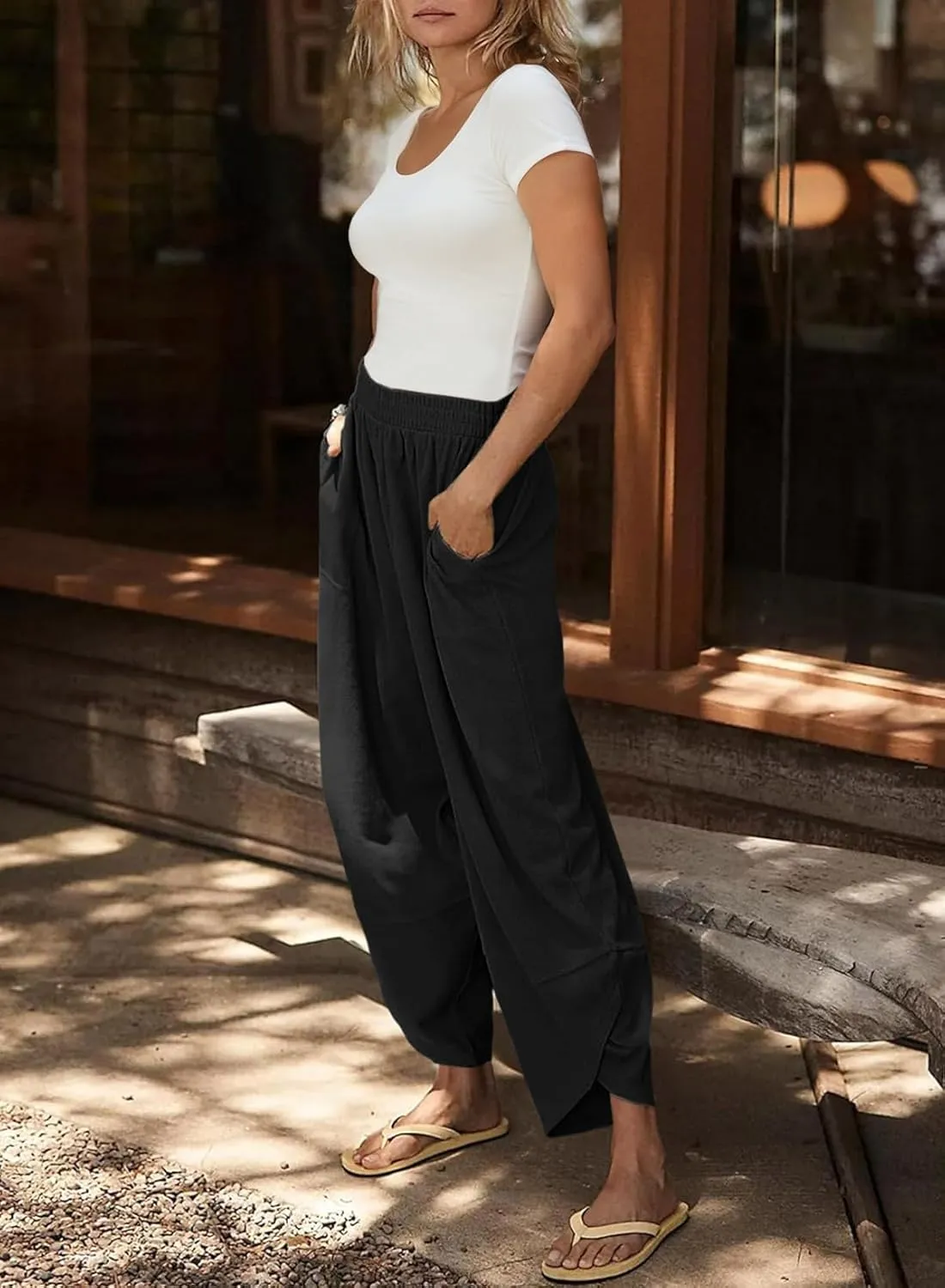 Dokotoo Womens Wide Leg High Waisted Stretch Quick Dry Lightweight Womens Pants with Pockets Loose Casual Lounge Pants