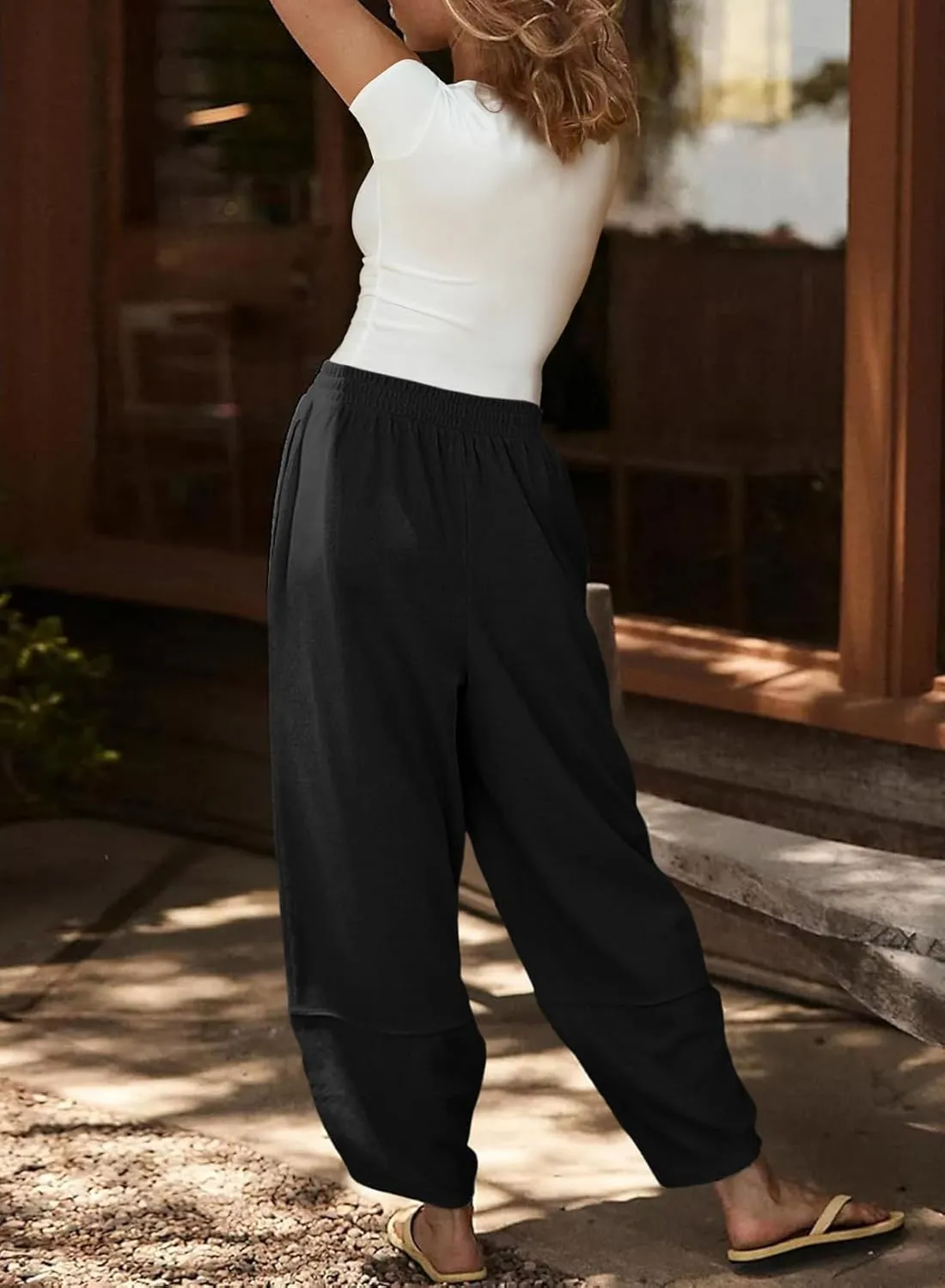 Dokotoo Womens Wide Leg High Waisted Stretch Quick Dry Lightweight Womens Pants with Pockets Loose Casual Lounge Pants