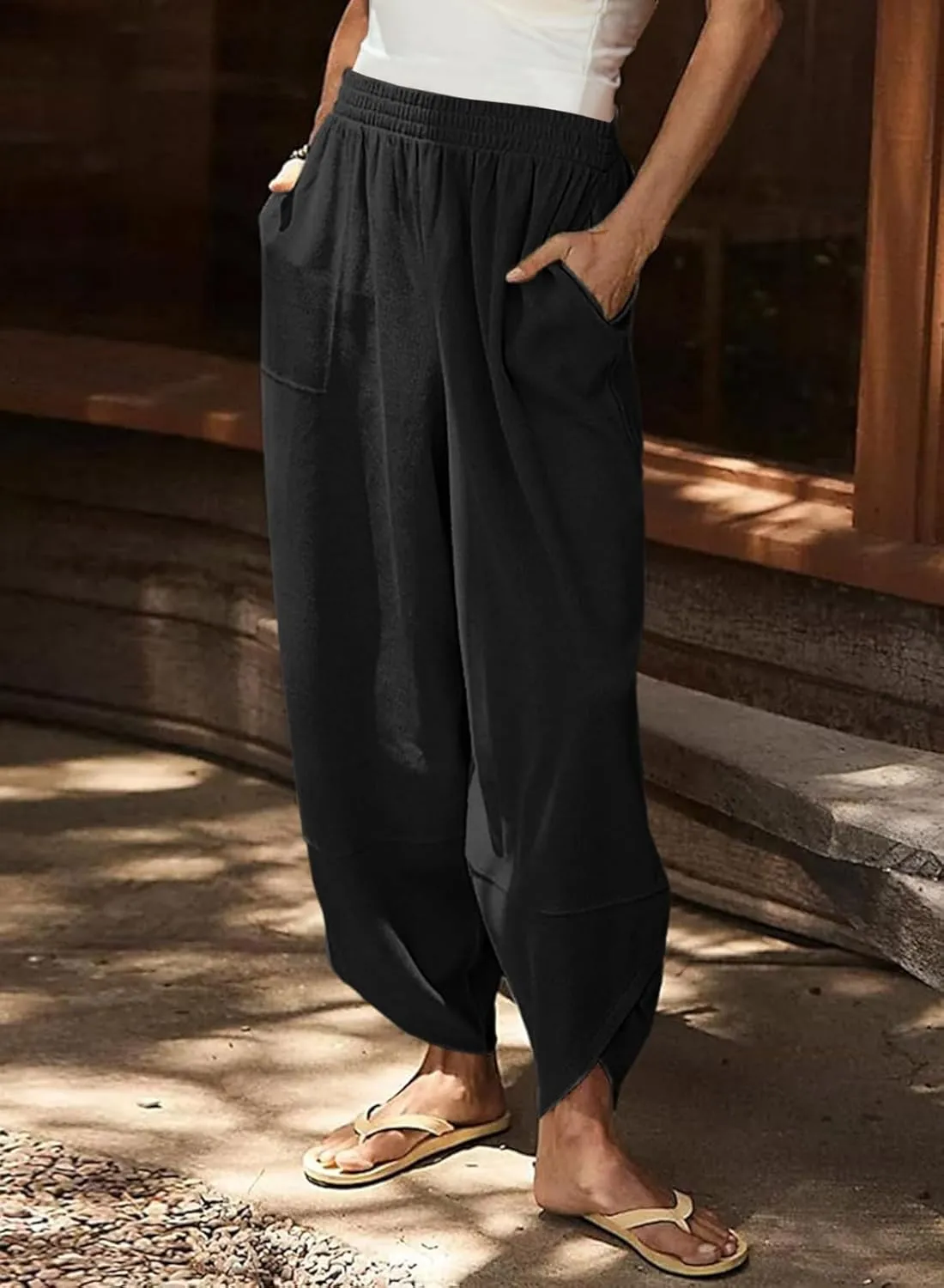 Dokotoo Womens Wide Leg High Waisted Stretch Quick Dry Lightweight Womens Pants with Pockets Loose Casual Lounge Pants