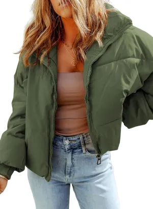 Dokotoo Womens Winter Cropped Puffer Jacket Full Zip Quilted Jackets Warm Coats with Pockets