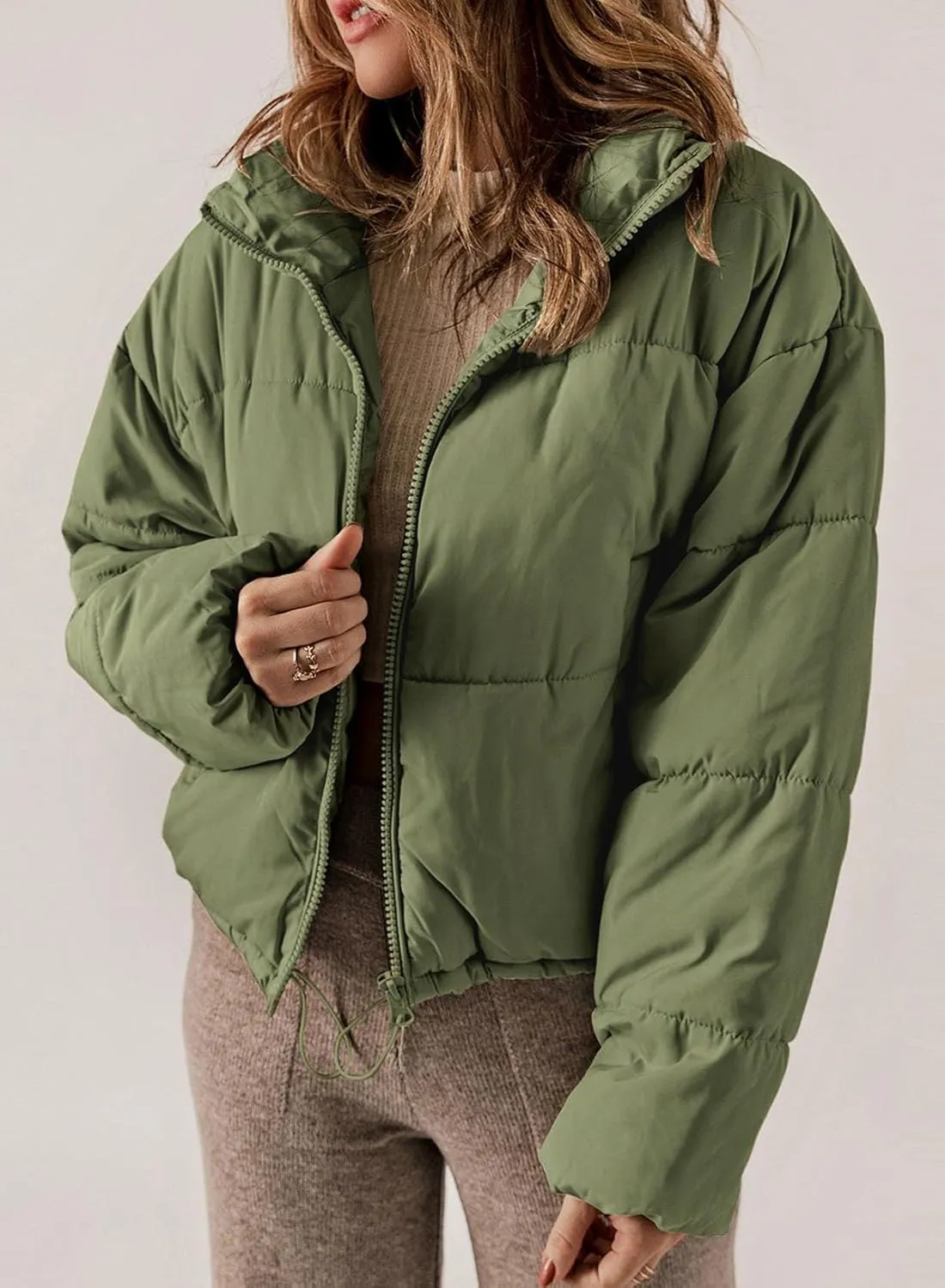 Dokotoo Womens Winter Quilted Jackets Long Sleeve Full Zip Puffer Jacket Coats with Pockets